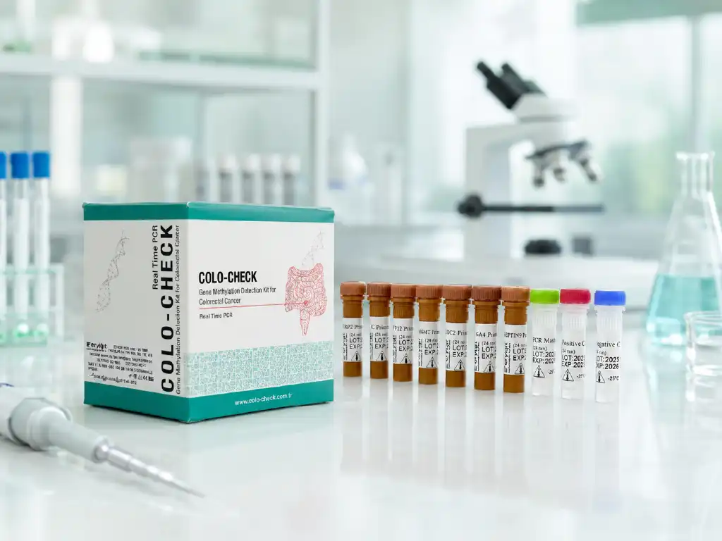 Modern moleküler tanı laboratuvarında Colo-Check test sürecini temsil eden görsel